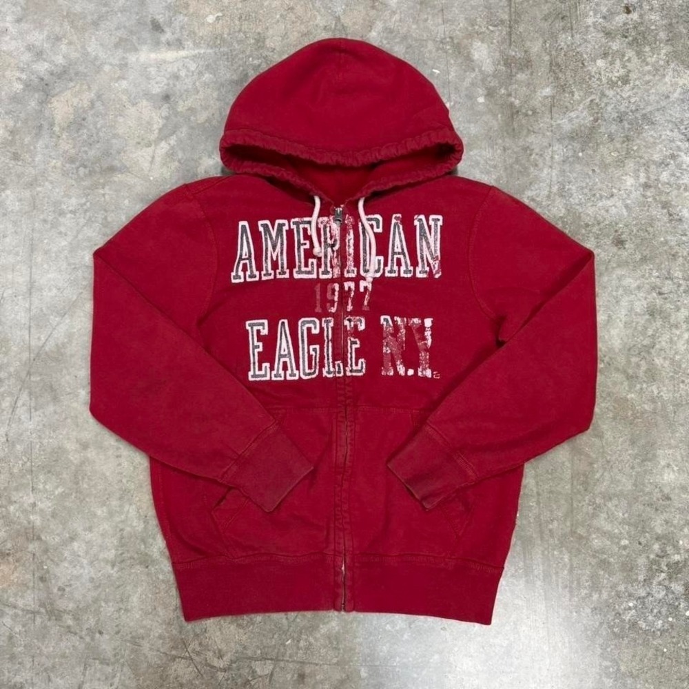 American Eagle Vintage Fit Red Fleece Lined Full Zip Hoodie Size L
